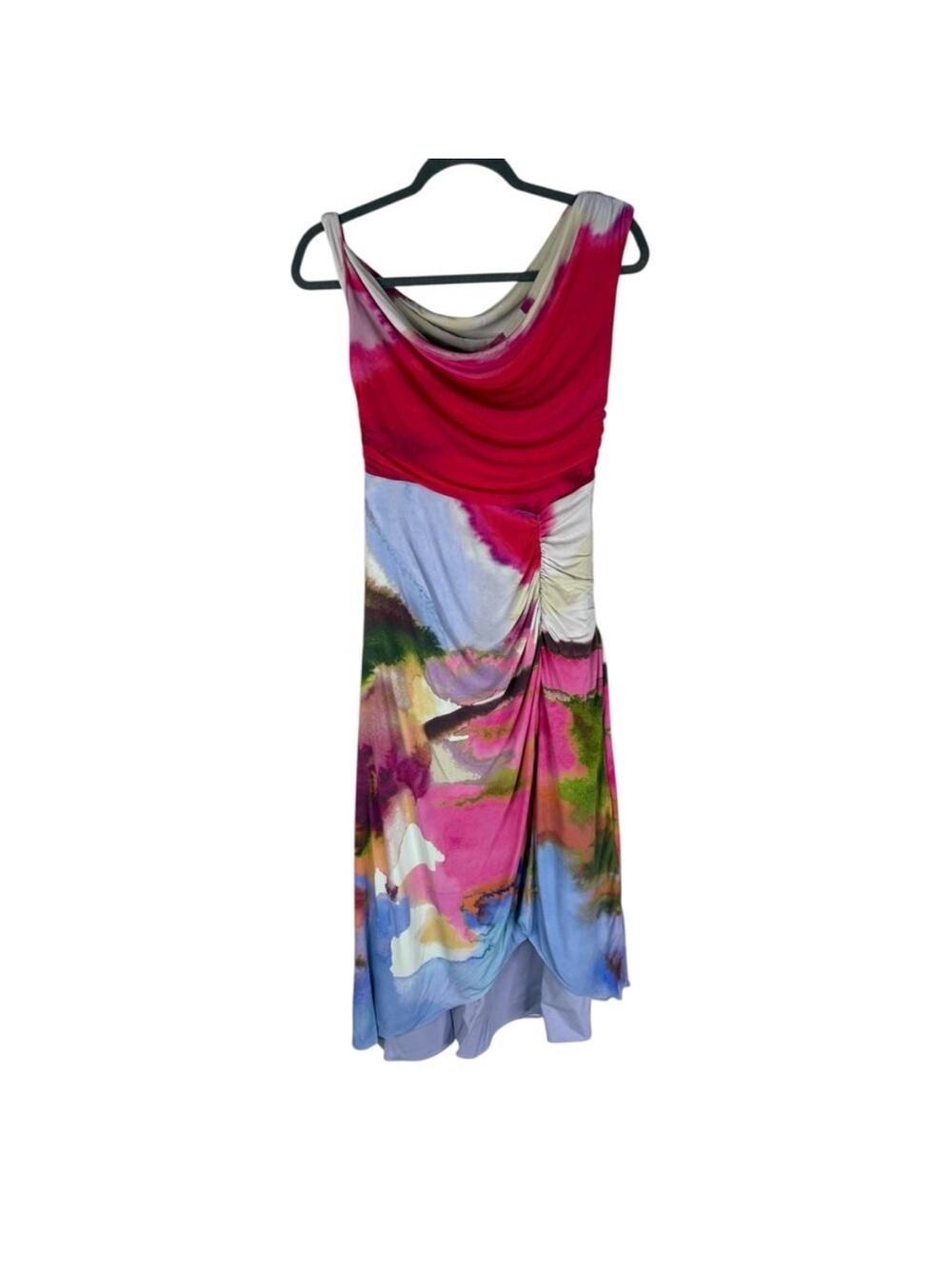 AMUR One-Shoulder Maxi Dress in Hot Pink & Pastel Print - Picture 2 of 6